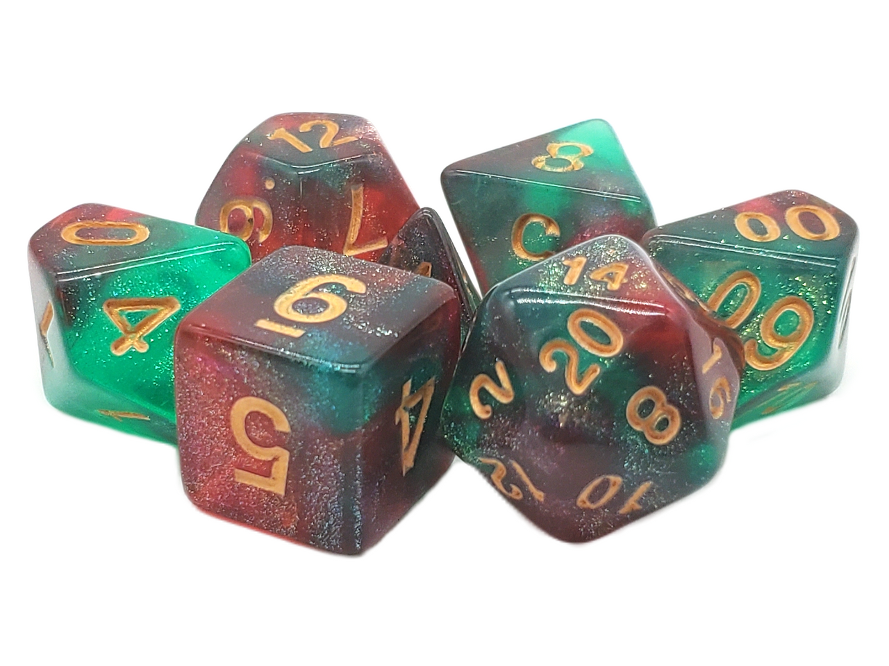Old School 7 Piece DnD RPG Dice Set: Galaxy - Holly Berry!