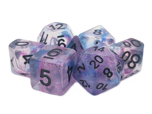 Old School 7 Piece DnD RPG Dice Set: Luminous - Silver Stream