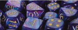 7CT LUSTROUS POLY DICE SET, PURPLE/GOLD