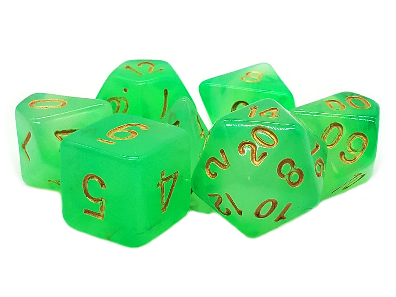 Old School 7 Piece DnD RPG Dice Set: Odyssey - Lightning Green