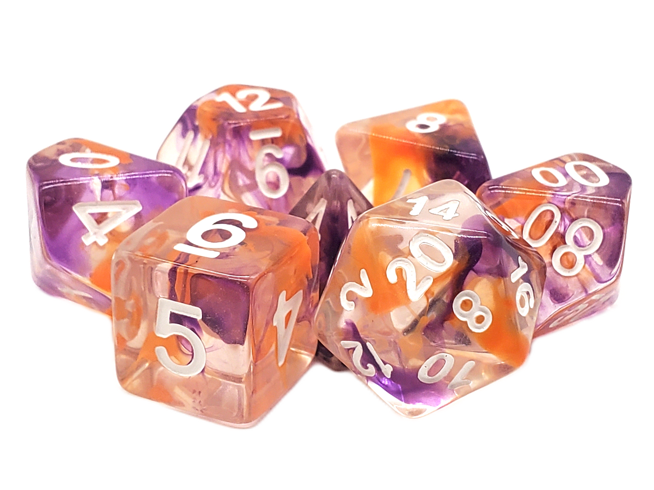 Old School 7 Piece DnD RPG Dice Set: Odyssey - Purple & Orange